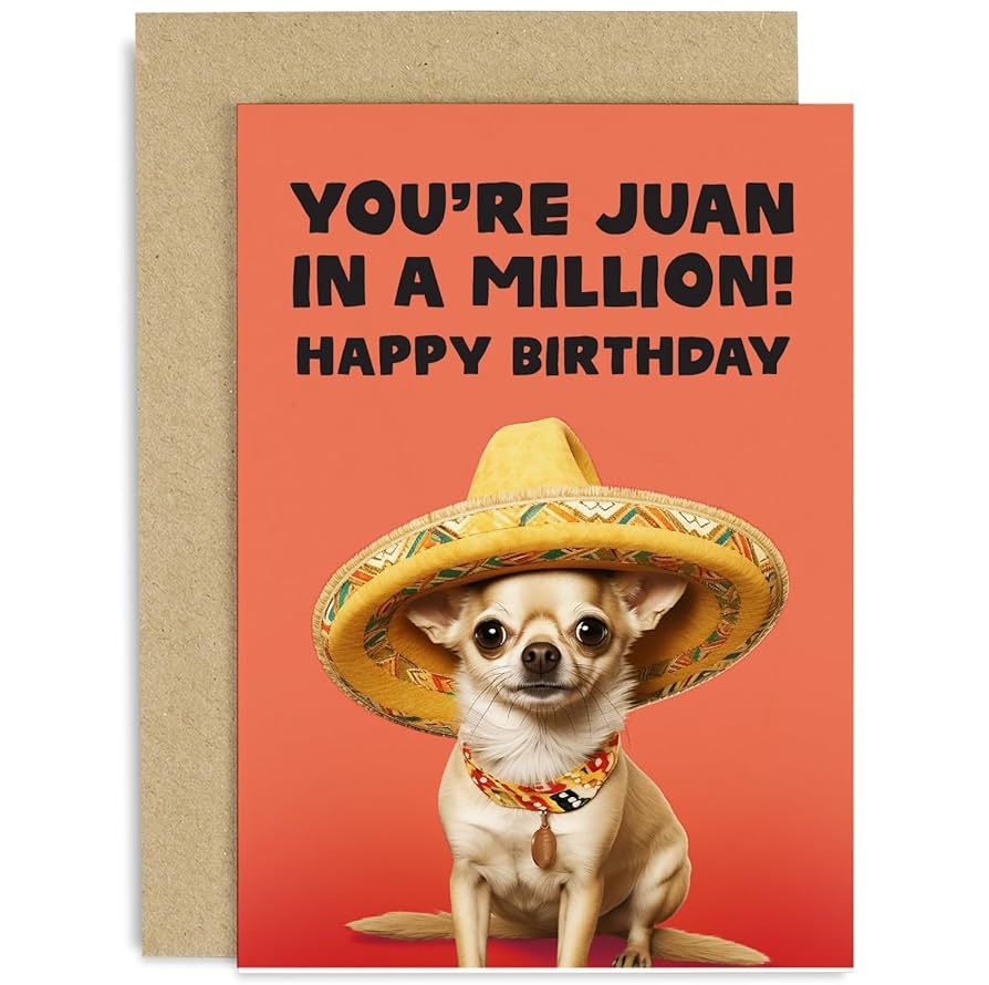 Amazon Old English Co Funny Birthday Card For Him Or Her Juan In A Million Birthday Card For Men And Women Cute Chihuahua Dog Birthday Wishes Greeting Card For