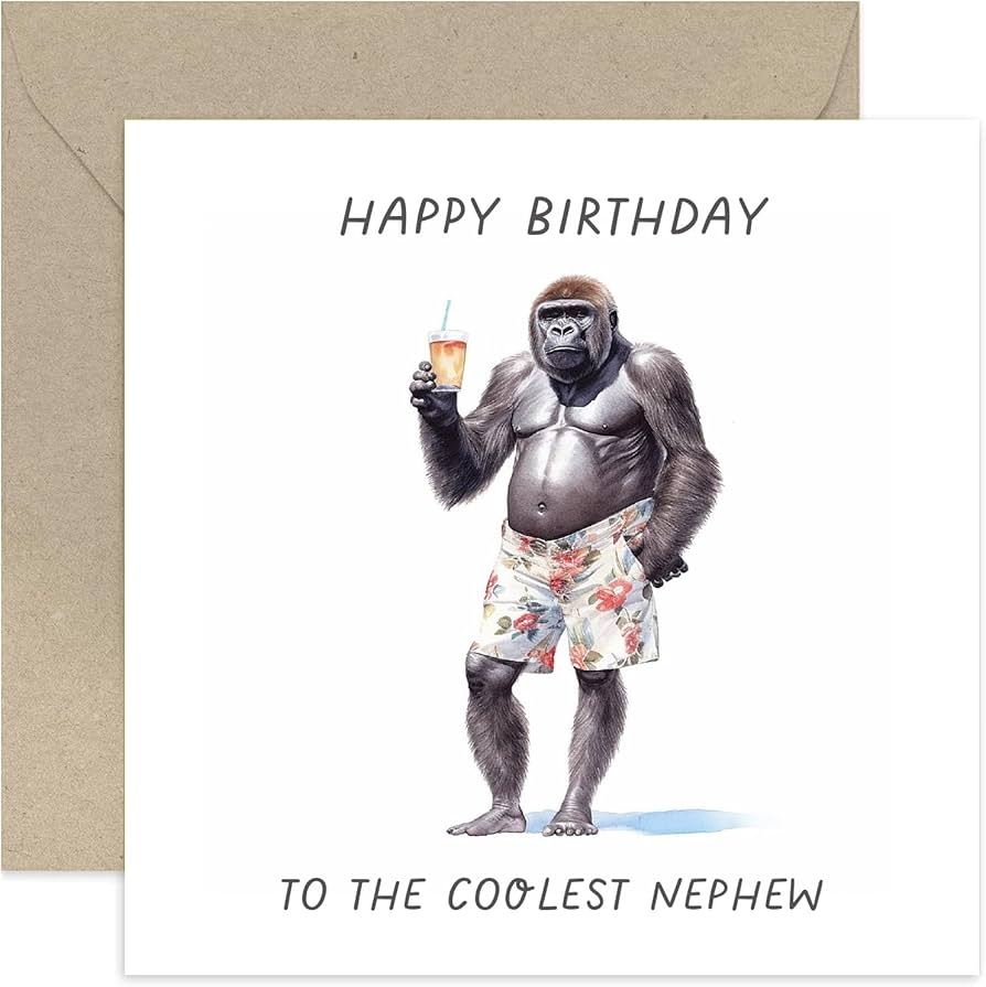 Amazon Old English Co Funny Birthday Card For Nephew Gorilla Coolest Nephew Birthday Greeting Card For Him Men Humorous Animal Birthday Card For Him Blank Inside Envelope Office Products