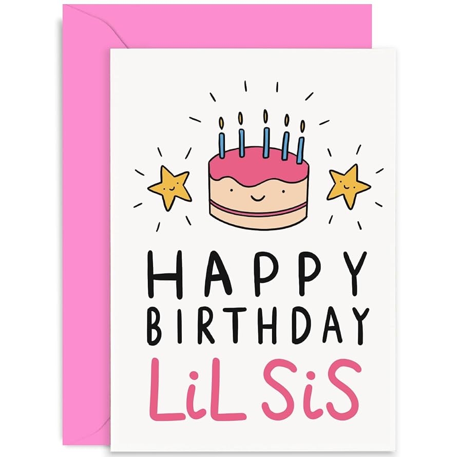 Amazon Old English Co Happy Birthday Card For Little Sister Cute Birthday Cake Greeting Card For Lil Sis From Little Brother Sibling Pink Cake And Candle Birthday Card For