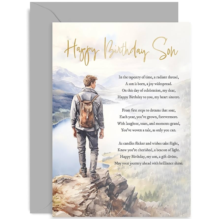 Amazon Old English Co Happy Birthday Son Greeting Card Hiking Mountains Poem Birthday Card For Son Adult Or Teenager To A Special Son On His Birthday Card 