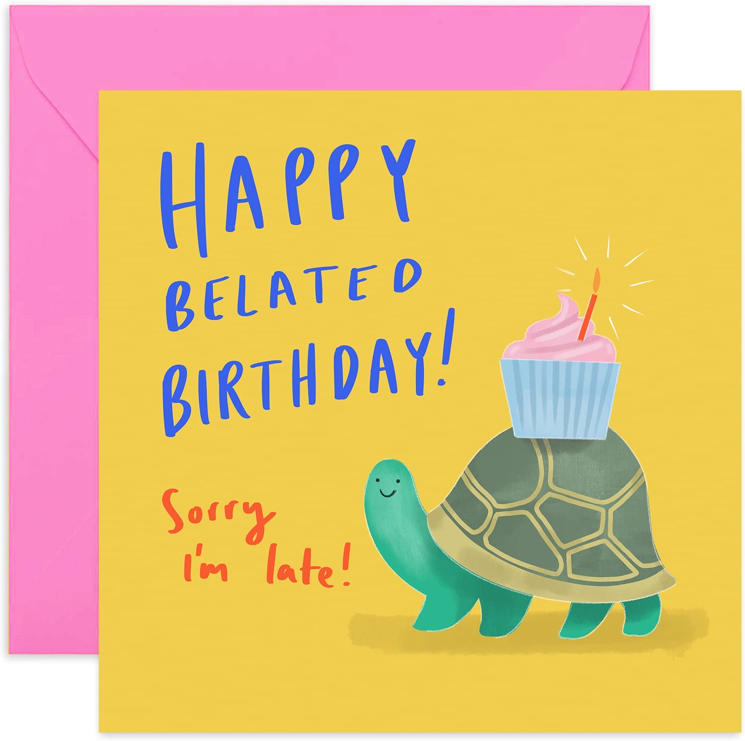 Amazon Old English Co Tortoise Belated Birthday Card Sorry It s Late Greeting Card For Him Or Her Fun Cute Birthday Wishes For Men And Women Blank Inside 