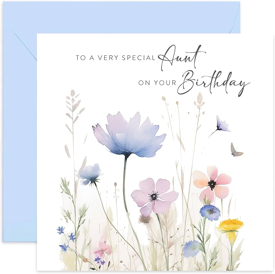Amazon Old English Co Very Special Aunt Birthday Wishes Card Happy Birthday Card For Her Watercolour Artwork Flower Meadow Female Birthday Card For Family Blank Inside 150x150mm Office Products