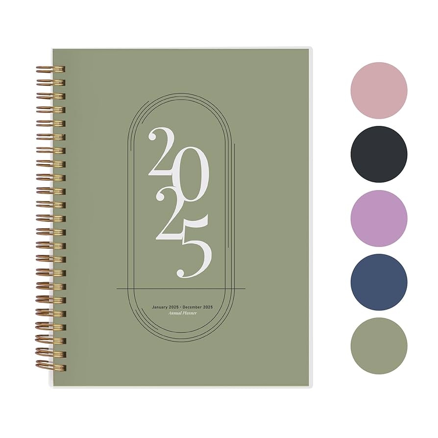 Amazon Rileys 2025 Weekly Planner Annual Weekly Monthly Agenda Planner Jan Dec 2025 Flexible Cover Notes Pages Twin Wire Binding 8 X 6 Inches Green Office Products
