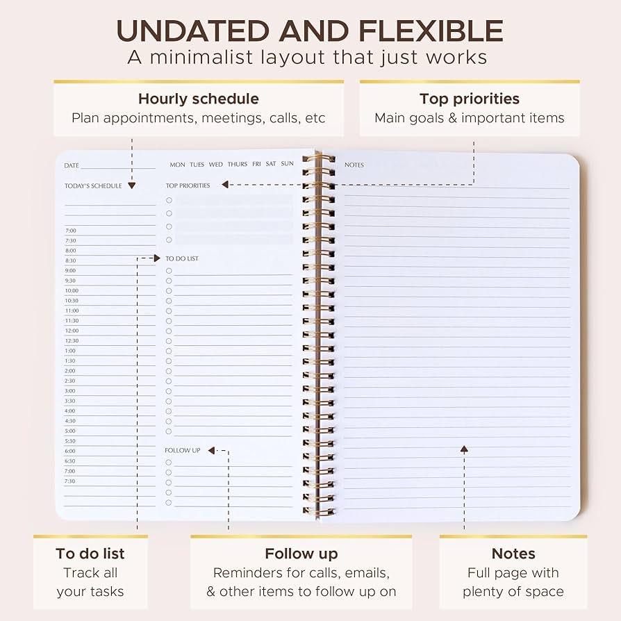 Amazon Simple Daily Planner Undated To Do List Notebook With Hourly Schedule 6 5x9 25 Blush Pink Aesthetic Spiral Note Book For Work And Life Tasks Day Hour