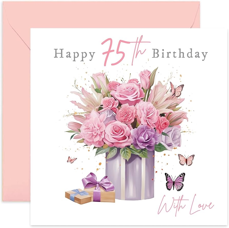 Amazon Special 75th Birthday Card For Female Friend Floral Bouquet Gift To Celebrate 75 Years Old Birthday For Her Traditional Style Birthday Cards For Women Beautiful Design For Her Office Products