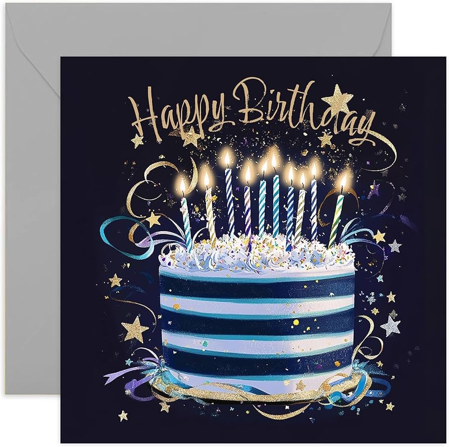 Amazon Special Male Birthday Card For Men Birthday Greeting Cards For Him Navy Blue And Gold Happy Birthday Cake Artwork Birthday Cards For Men Stylish And Traditional Male