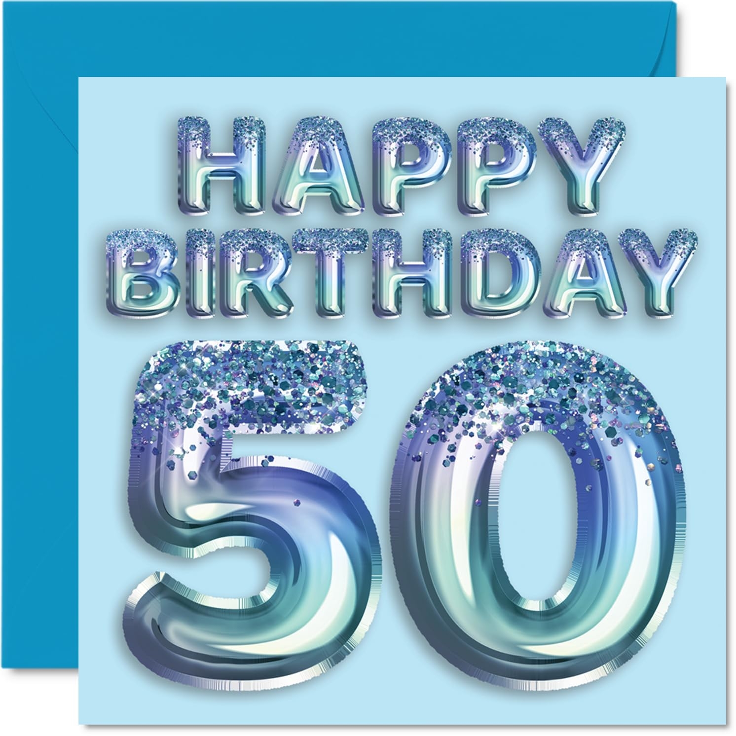 Amazon Stuff4 50th Birthday Card For Men Blue Glitter Party Balloon Happy Birthday Cards For 50 Year Old Man Uncle Pop Pops Dad Papa Grandpa Gran 5 7 X 5 7