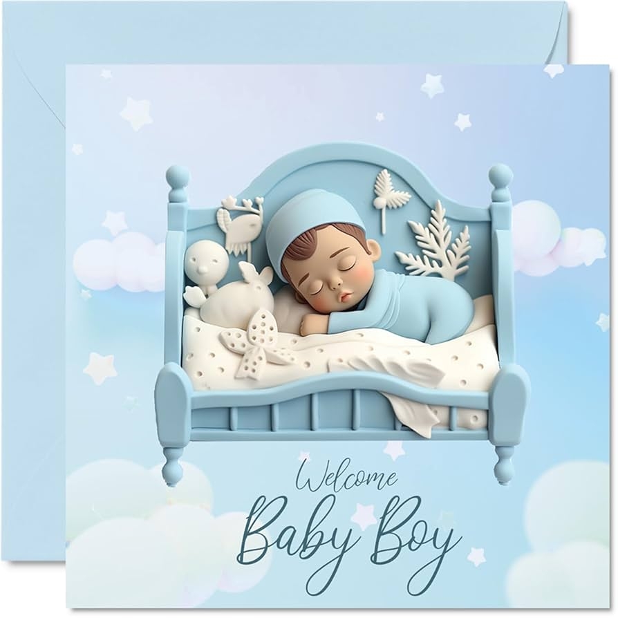 Amazon Stuff4 New Baby Boy Card Welcome Baby Boy Congratulations Cards Newborn Well Done Congrats Cards Welcome To The World Home Gifts 5 7 X 5 7 Inch Greeting Cards For Parents Office Products
