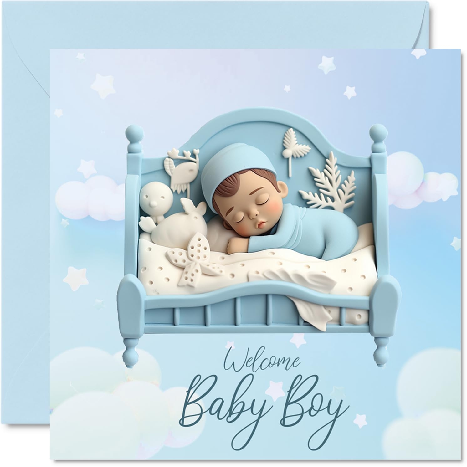 Amazon Stuff4 New Baby Boy Card Welcome Baby Boy Congratulations Cards Newborn Well Done Congrats Cards Welcome To The World Home Gifts 5 7 X 5 7 Inch Greeting Cards For Parents Office Products