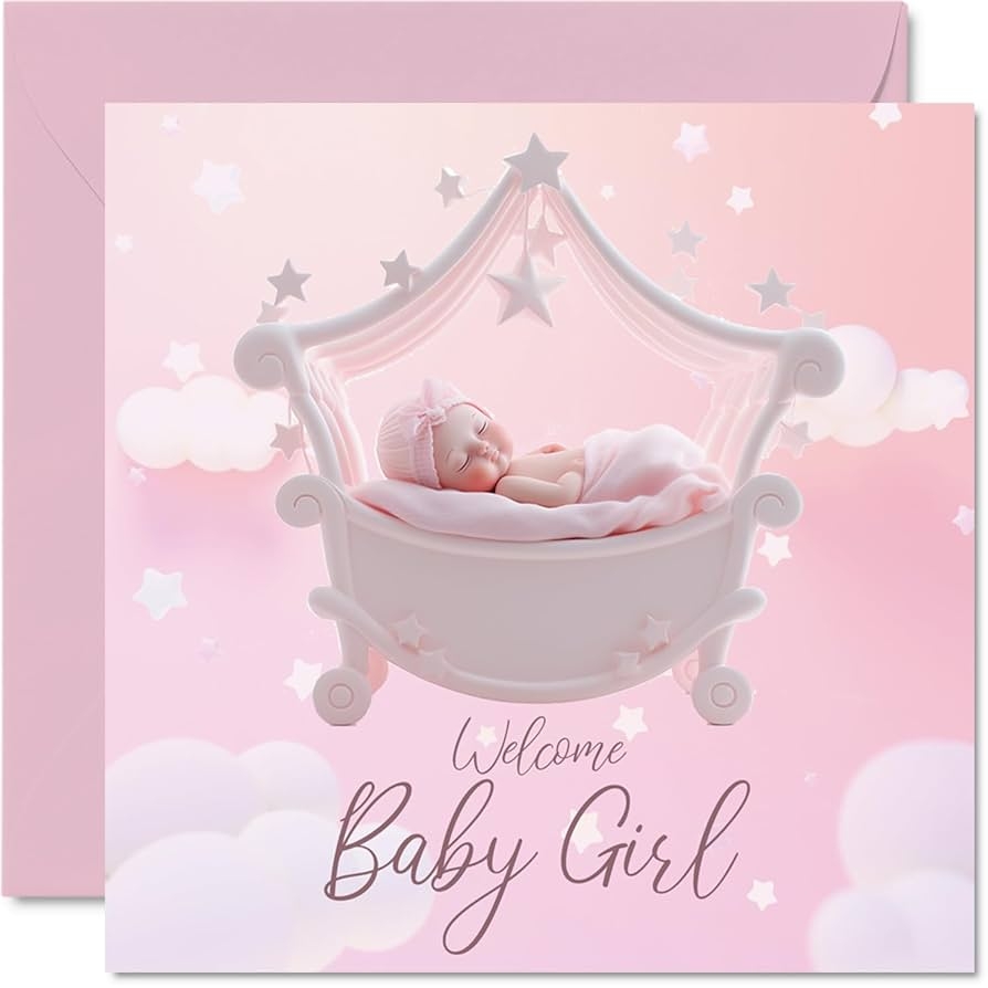 Amazon Stuff4 New Baby Girl Card Welcome Baby Girl Congratulations Cards Newborn Well Done Congrats Cards Welcome To The World Home Gifts 5 7 X 5 7 Inch Greeting Cards For Parents Office Products