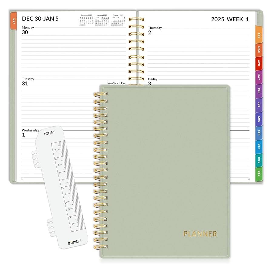 Amazon SUNEE 2025 Weekly And Monthly Planner From January 2025 December 2025 6 4 X 8 3 Daily Agenda Planner With Monthly Tab Flexible Cover Note Pages Pockets Bookmark Spiral Binding Sage Green Office Products