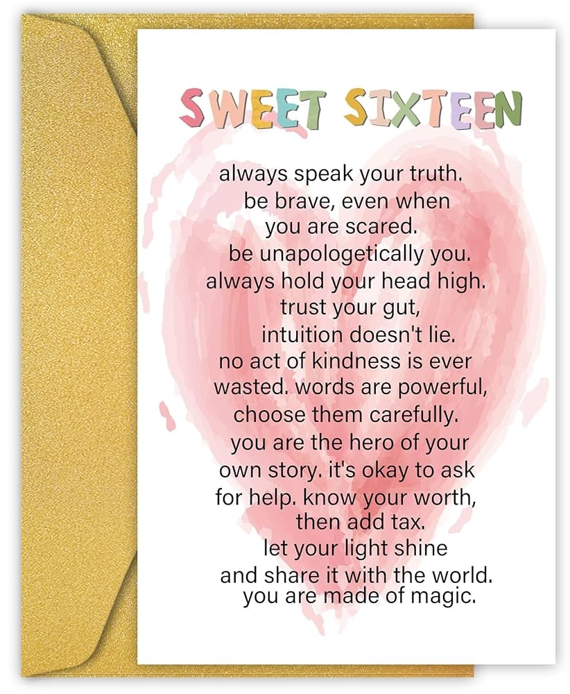 Amazon Sweet 16th Birthday Cards Happy 16th Birthday Card For Girl Boy Funny 16 Year Old Birthday Card For Daughter Granddaughter Niece Happy 16th Birthday Gift Sixteen Years Old Birthday