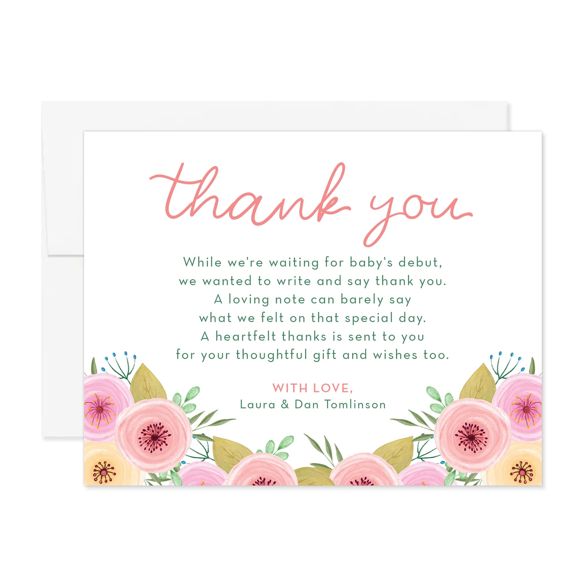 Amazon Sweet Pink Floral Baby Shower Thank You Cards With Names And Message 5 5x4 25 Personalized FLAT Thank You Cards For Baby Girl Envelopes Included Baby
