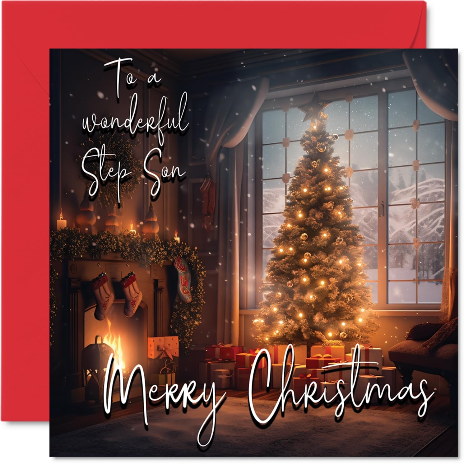 Amazon Traditional Happy Christmas Card For Step Son Merry Christmas To Step Son Happy Xmas Christmas Card From Step Mum Step Dad 145mm X 145mm Single Seasonal Greeting Cards
