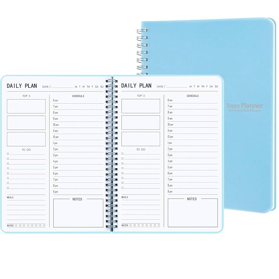 Amazon TREES Hourly Daily Planner Undated With To Do List Meals Notes Appointment Planner Book 10 X 7 3 Flexible PVC Cover Twin Wire Binding Office Products