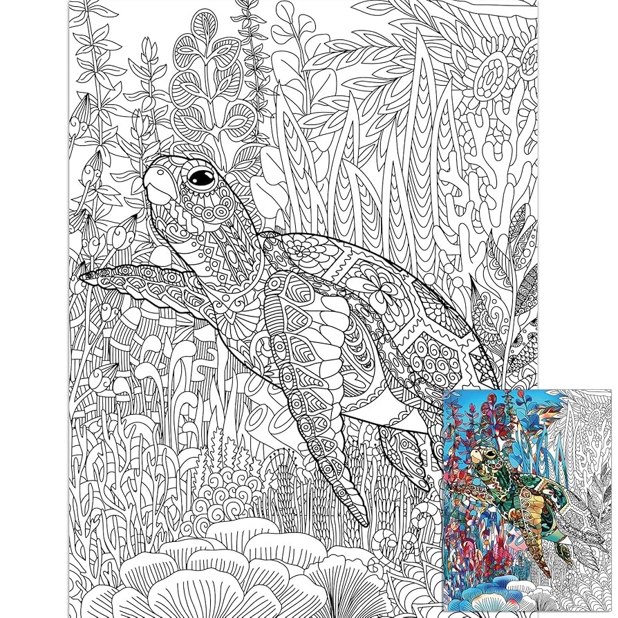 Amazon Turtle Giant Coloring Posters For Kids Adults Sea Turtle Coloring Sheets 39 37 51 96 Inch Mandala Coloring Page Wall Art Decor Blank Banner For School Group Family Art Craft Activities Decoration Toys