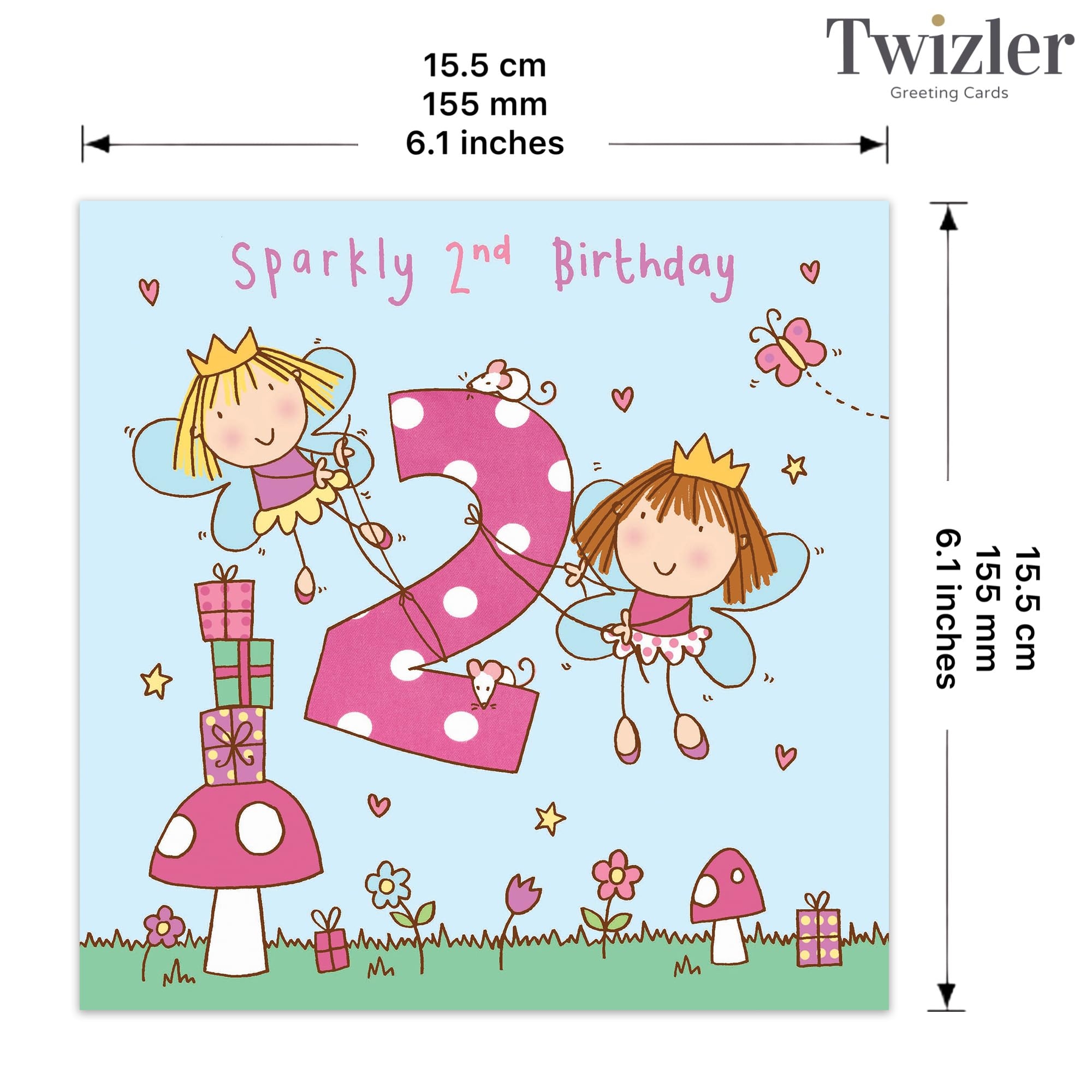 Amazon Twizler 2nd Birthday Card Girl Fairy Princess Girls Age 2 Year Old Childrens Happy Birthday Card Office Products
