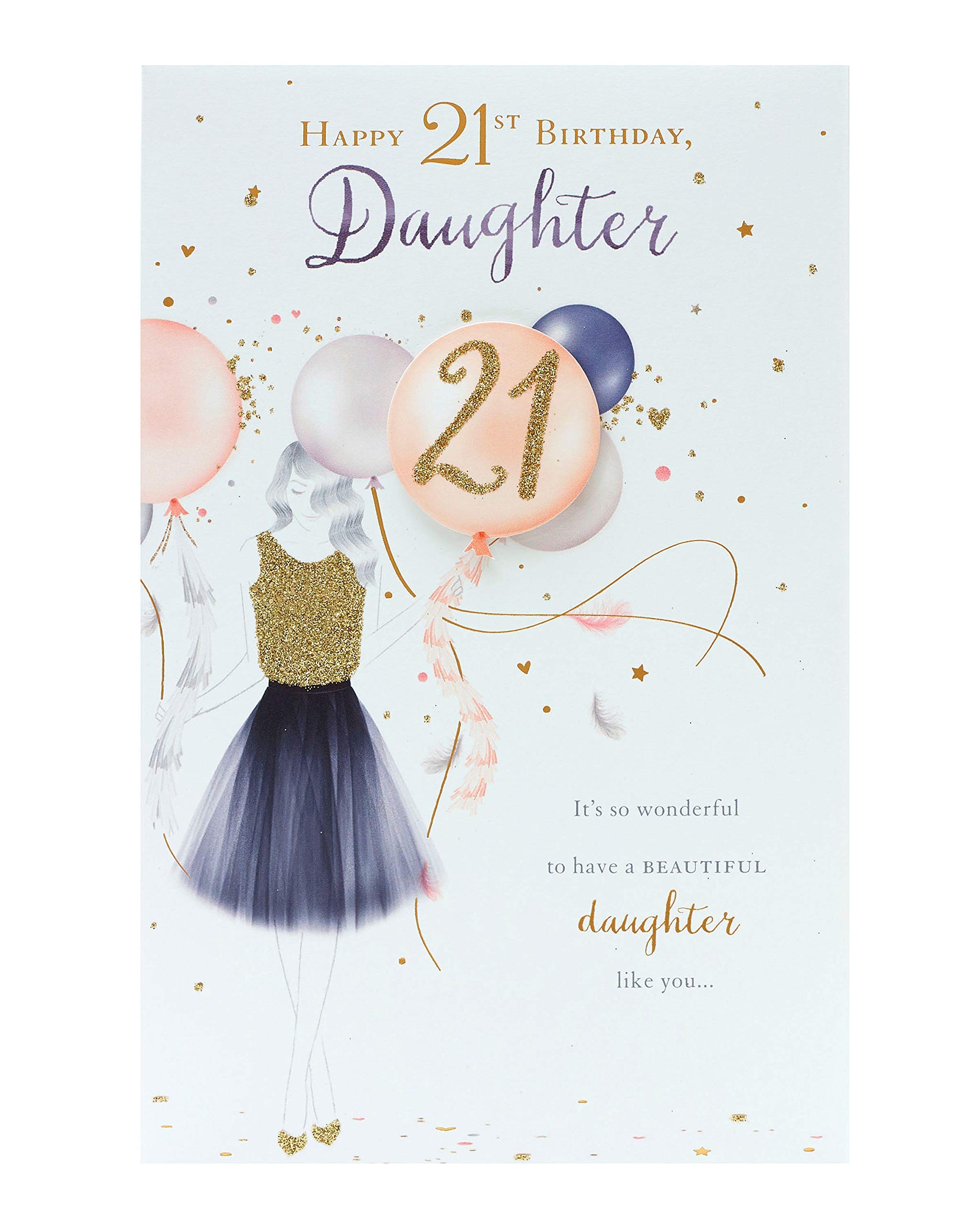 Amazon UK Greetings Daughter 21st Birthday Card Daughter Birthday Card 21st Birthday Card Female Finished With Gold Glitter Office Products