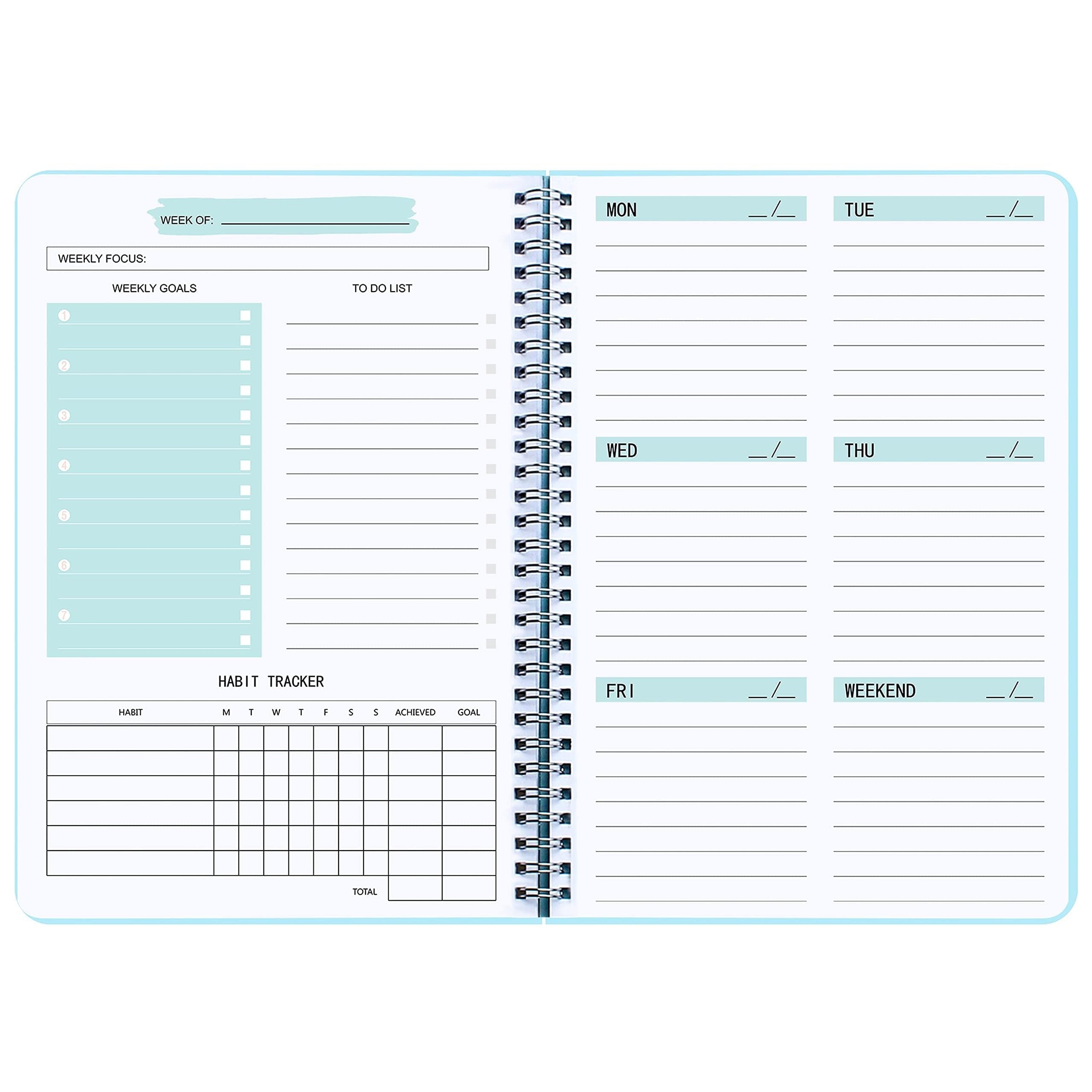 Amazon Undated Weekly Planner Weekly Goals Notebook A5 To Do List Planner Habit Tracker Journal With Spiral Binding 5 7 X 8 0 Inches Office Products