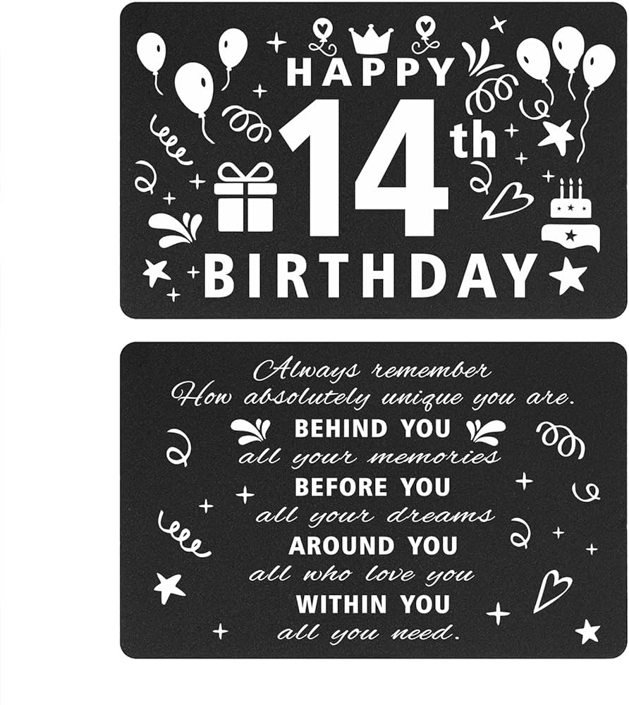 Amazon Unique 14th Birthday Card Inspirational 14th Birthday Gifts Happy 14 Year Old Birthday Wallet Card Insert For Boys Girls Office Products