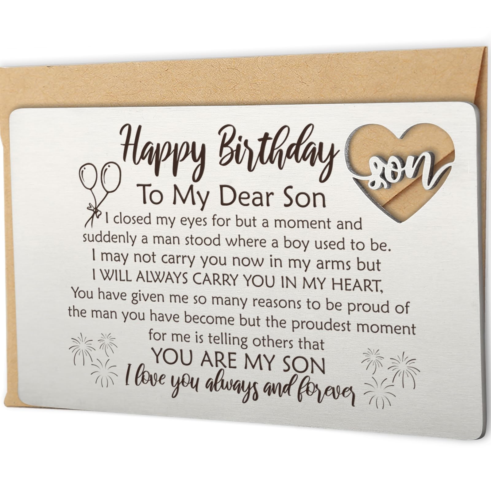 Amazon YODOCAMP Happy Birthday Son Gifts Son Birthday Card From Mom Metal Engraved Greeting Card For Son Birthday Son Wallet Insert Card From Parents Clothing Shoes Jewelry