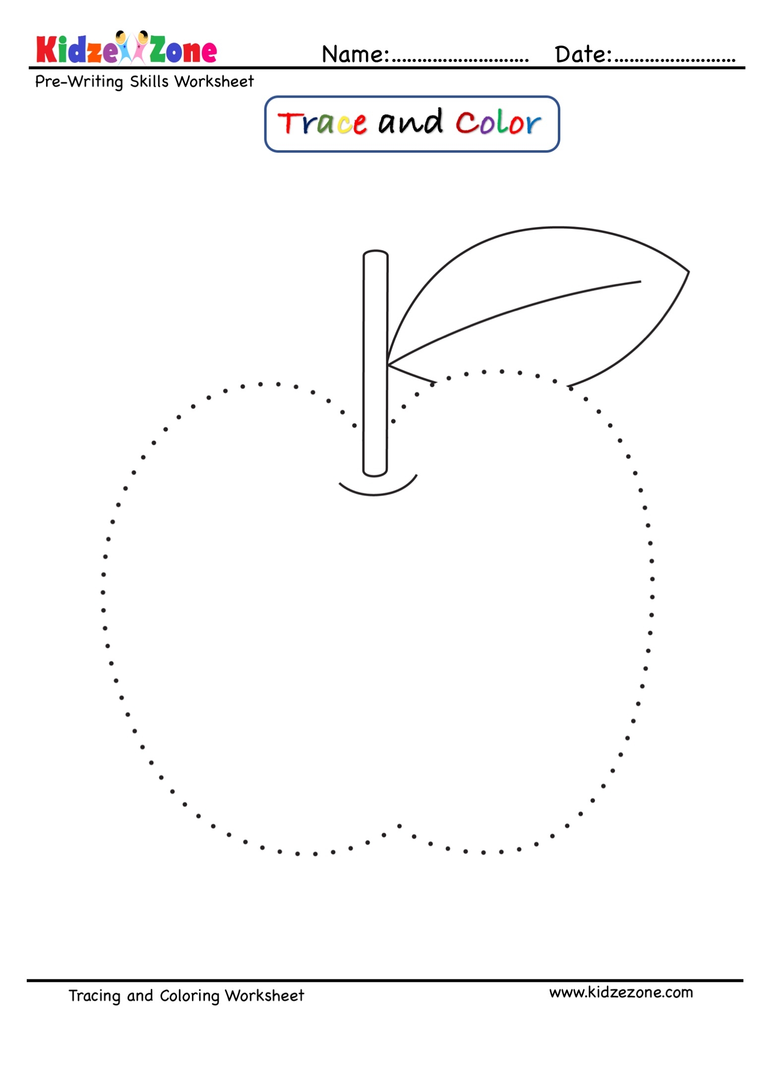 Apple Tracing And Coloring Worksheet KidzeZone Worksheets Library