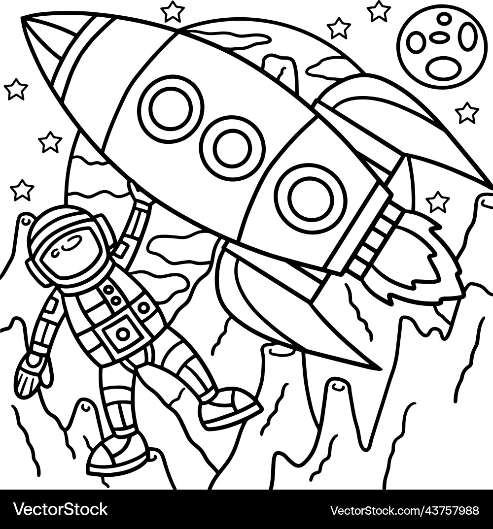 Astronaut Space Rocket Ship Coloring Page For Kids