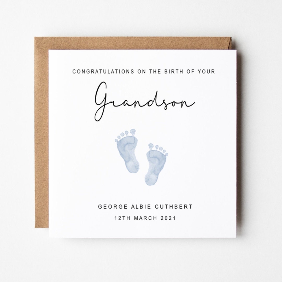 Baby Grandson New Baby Newborn Boy Congratulations On Your Baby Grandson Birth Footprints Nephew Son Brother Baby Boy Etsy