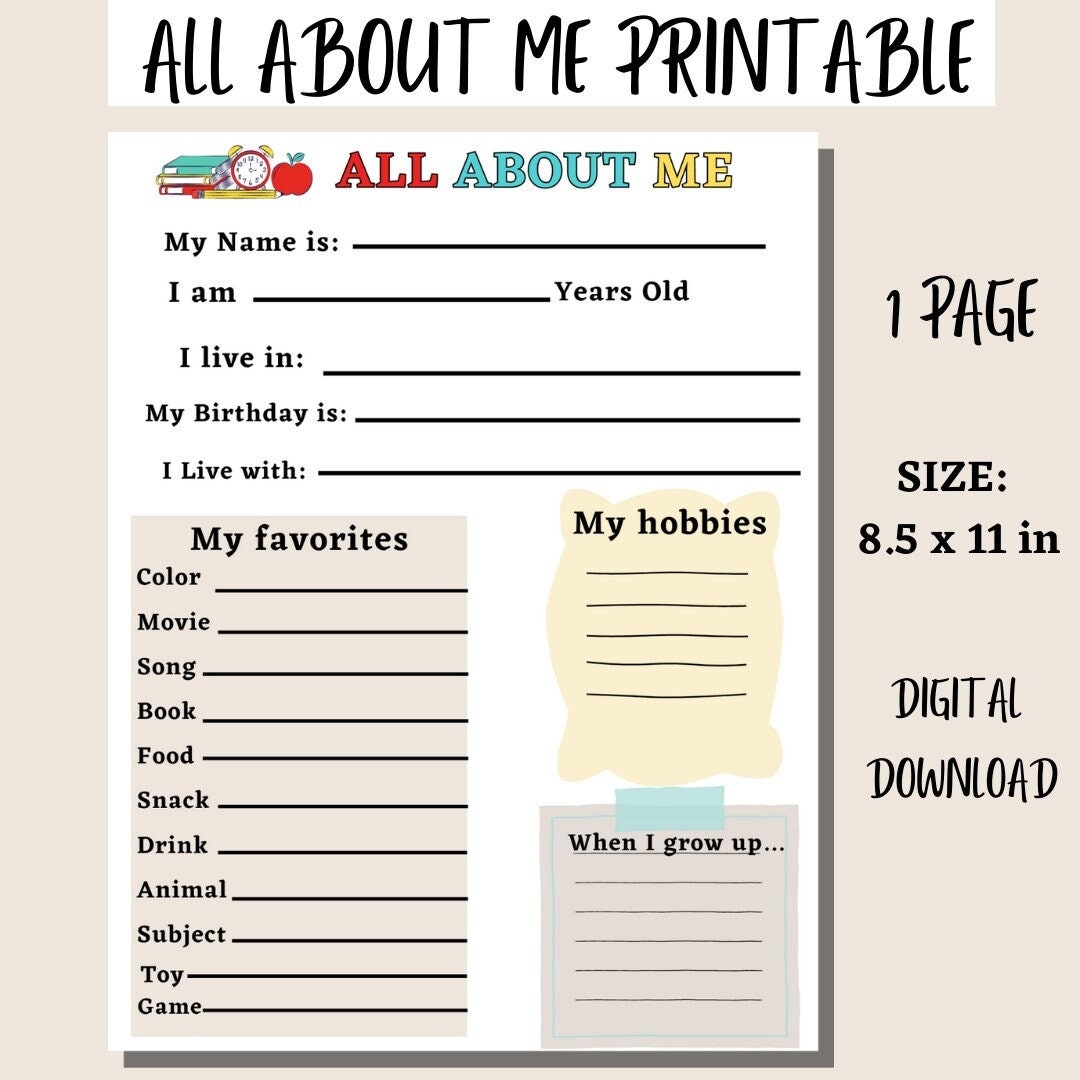 Back To School All About Me Student Worksheet First Day Of School About Me Student Printable Teacher student Printable Kindergarter Etsy