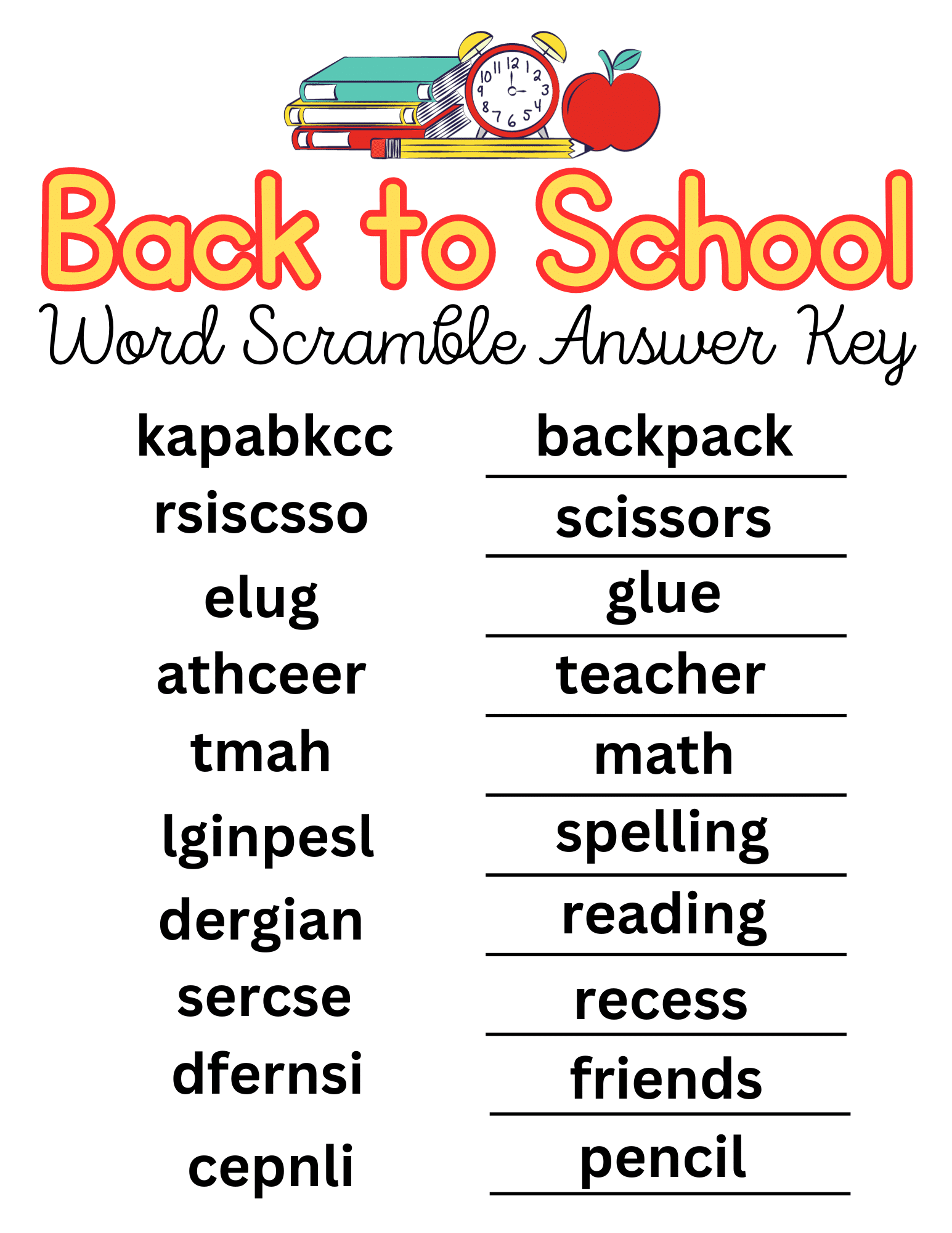 word scramble worksheet with answers