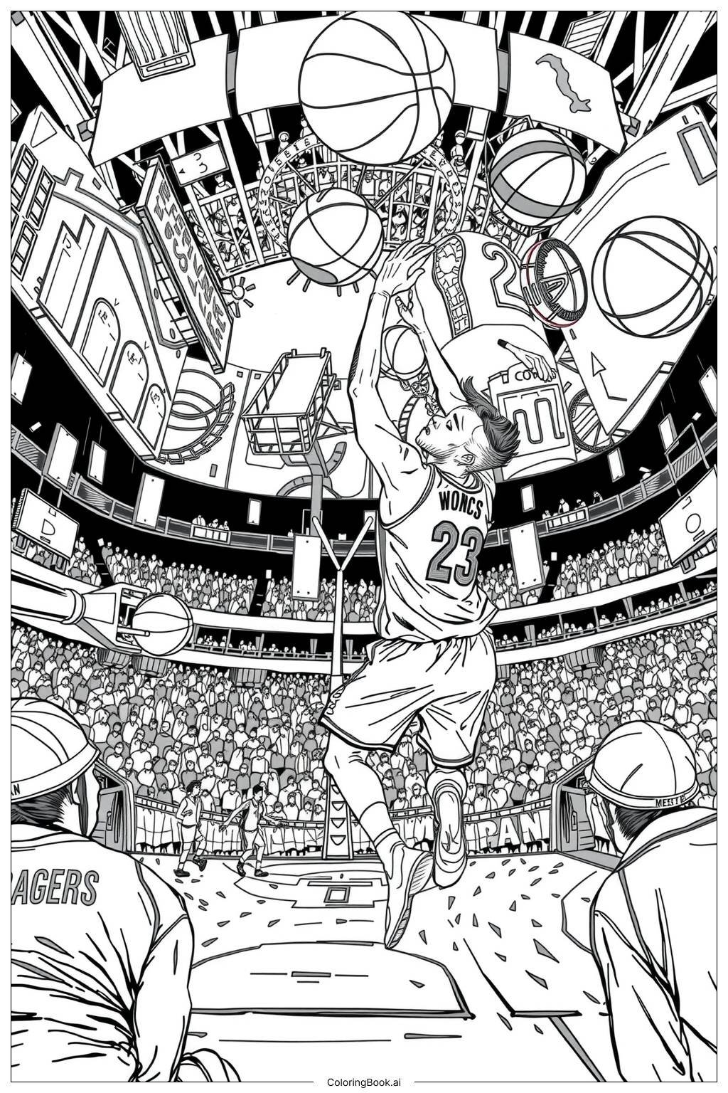 Basketball Nba Action Coloring Page Free PDF PNG Printable Basketball Nba Action Coloring Page Free PDF PNG Printable