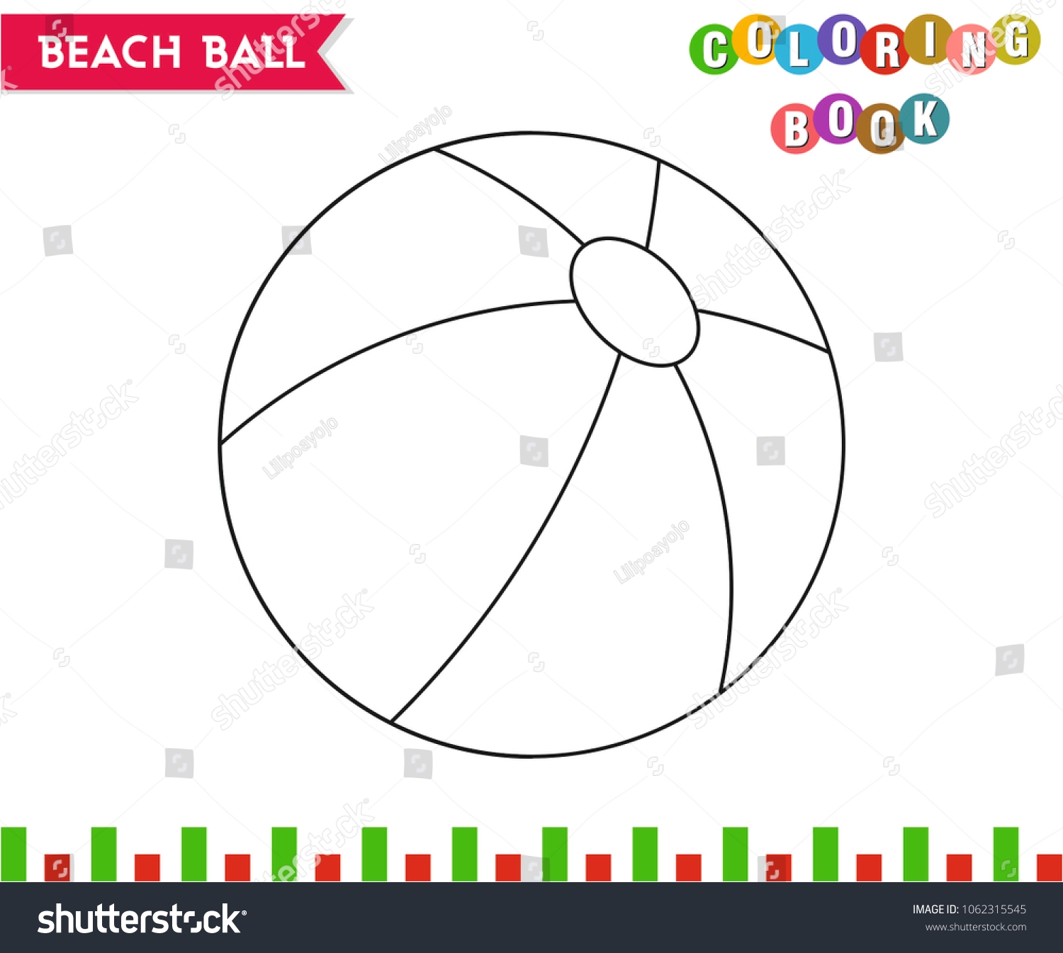 Beach Ball Coloring Book Page Outline Stock Vector Royalty Free 1062315545 Shutterstock