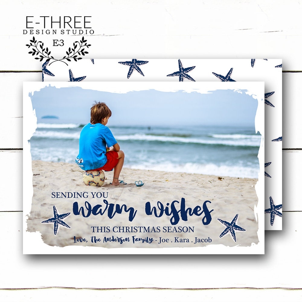 Beach Christmas Card Blue Ocean Holiday Card Warm Wishes Christmas Cards Etsy