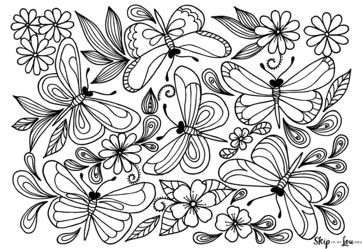 coloring pages flowers butterflies
