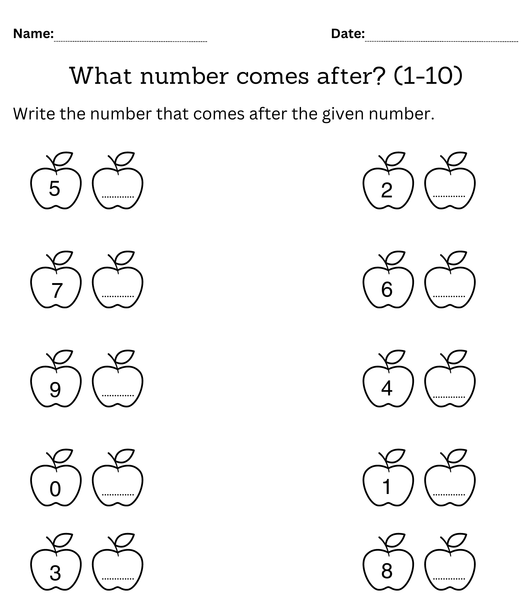 Before After And Between Numbers Worksheets 1 To 10 For Kindergarten Made By Teachers