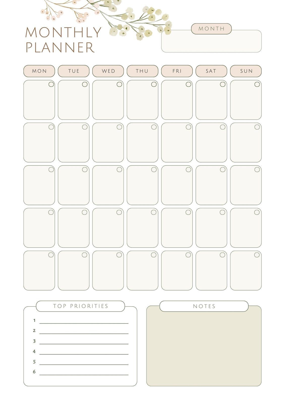 cute monthly planner template
