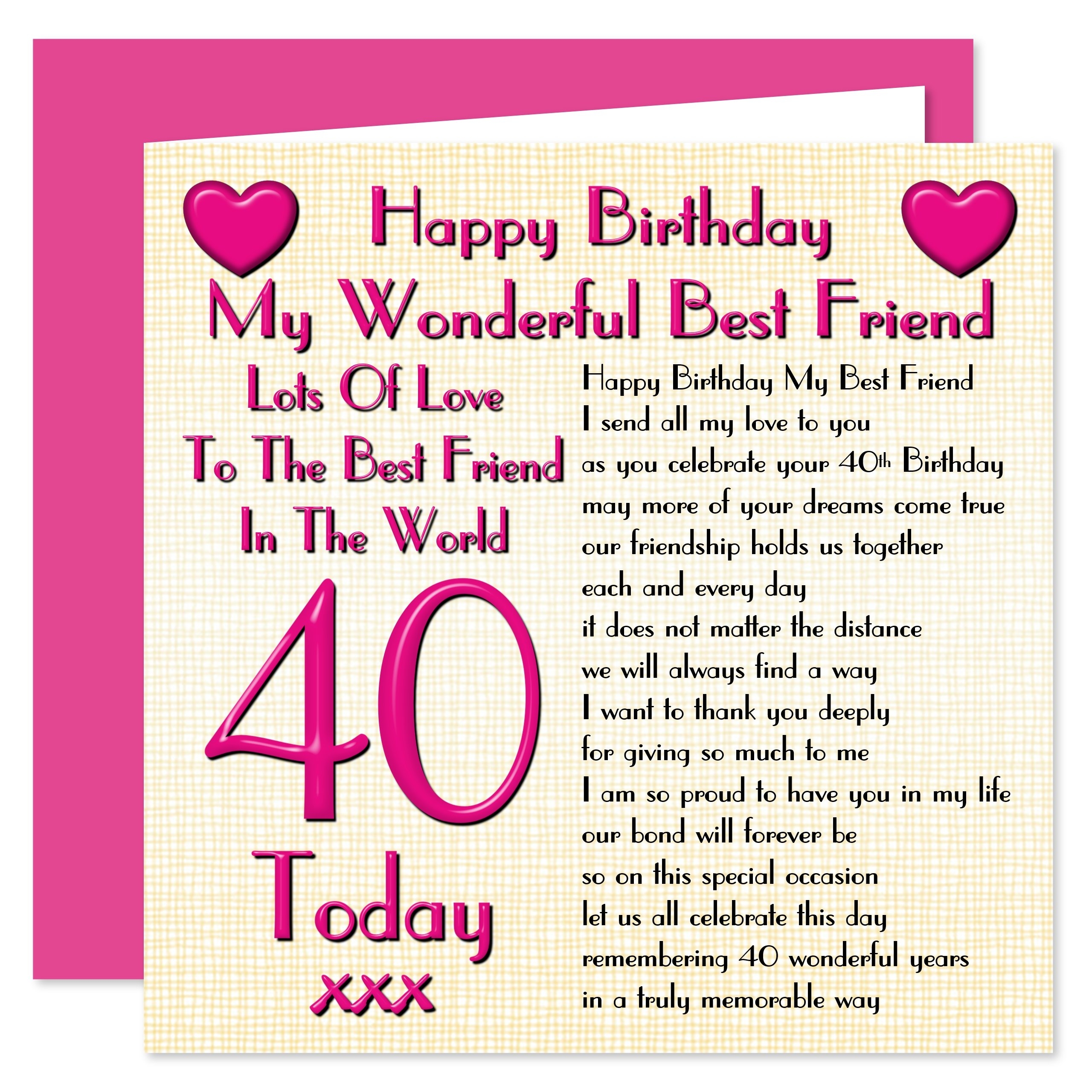 Best Friend 40th Happy Birthday Card Lots Of Love To The Best Friend In The World 40 Today Greeting Cards Amazon au