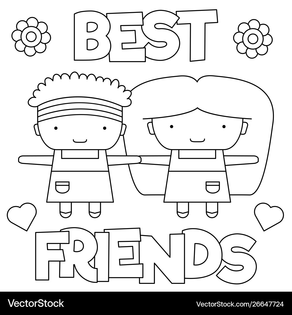 Best Friends Coloring Page Black And White Vector Image Best Friends Coloring Page Black And White Vector Image