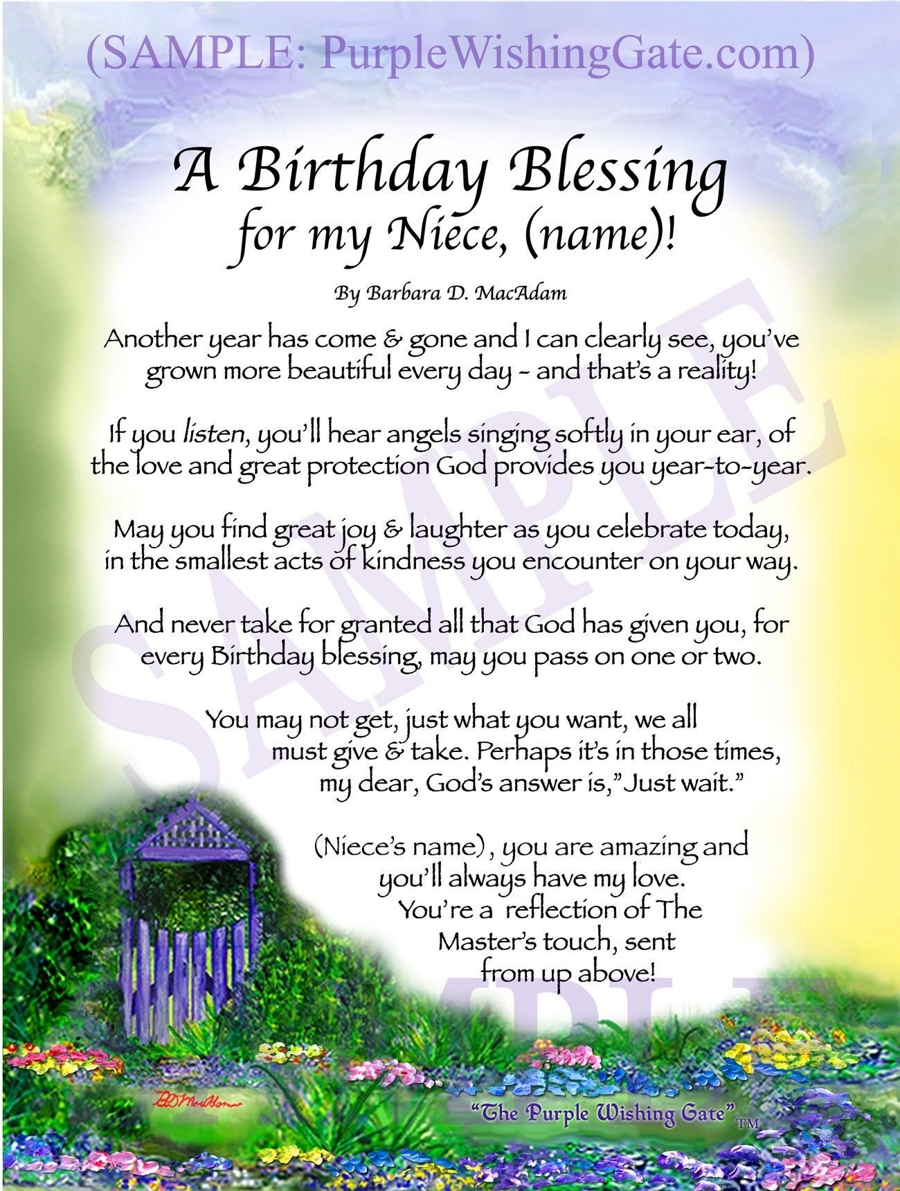 Birthday Blessing For Niece 5x7 Frameable Birthday Card For Niece Customizable Poem For Niece Niece s Keepsake Birthday Gift Etsy