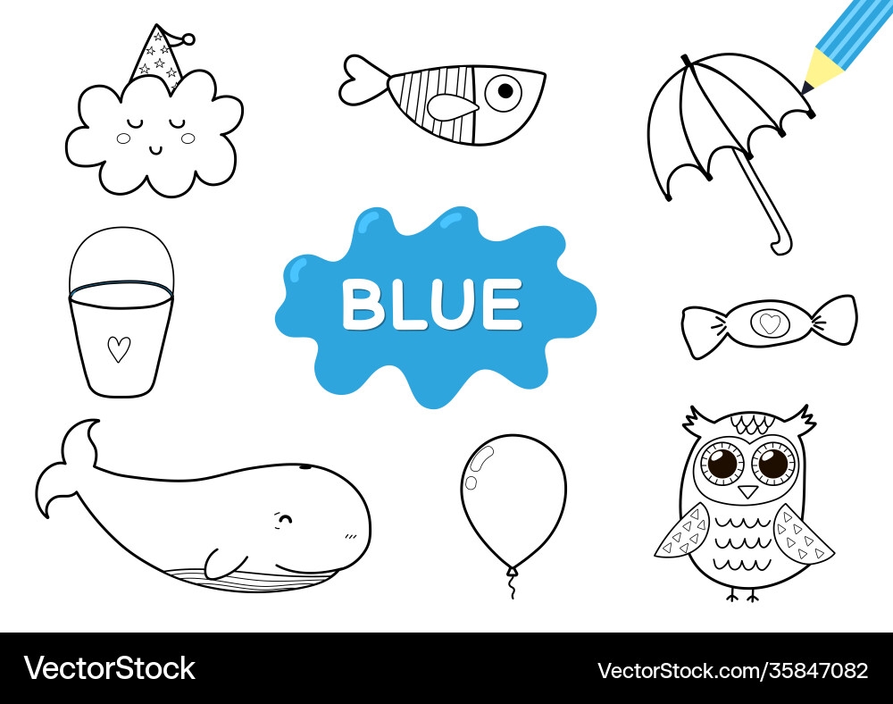 Blue Coloring Page Animals Objects Vector Image