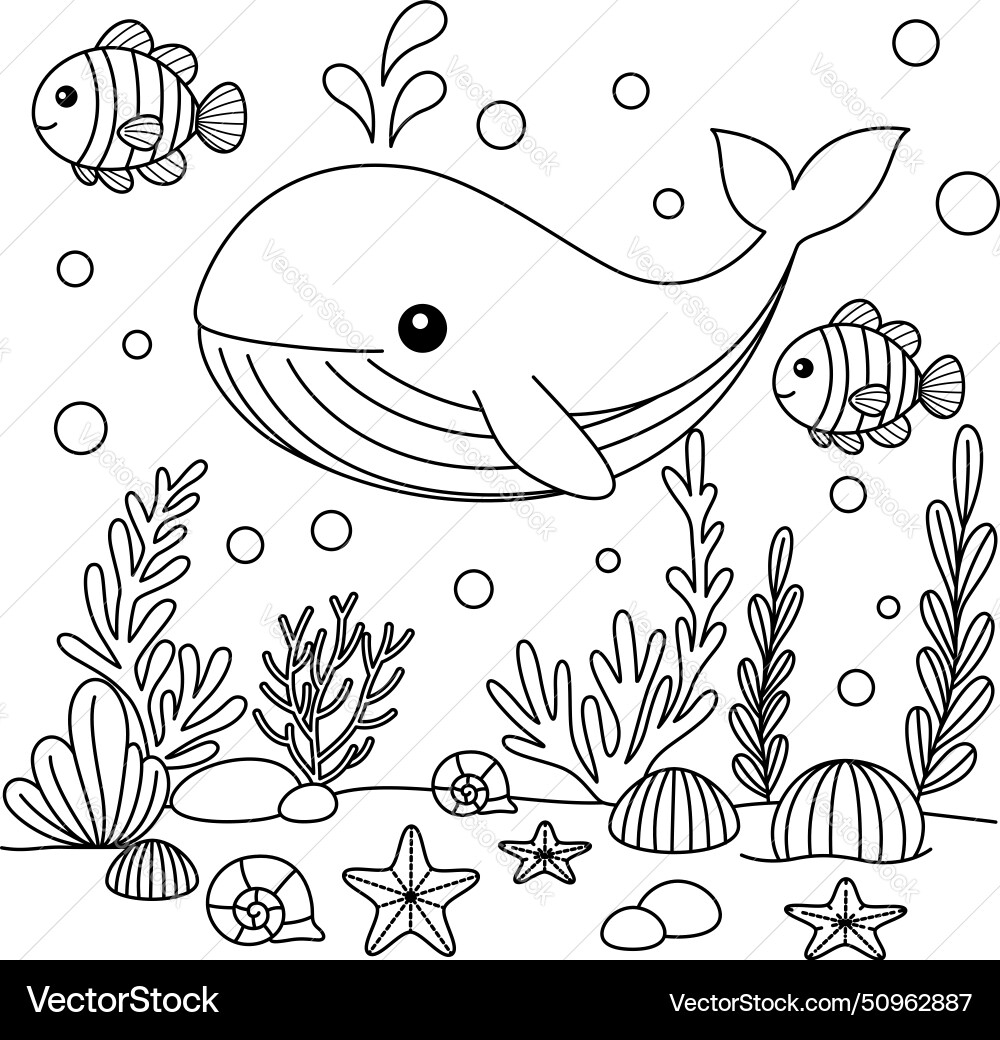 Blue Whale Coloring Page For Kids Royalty Free Vector Image
