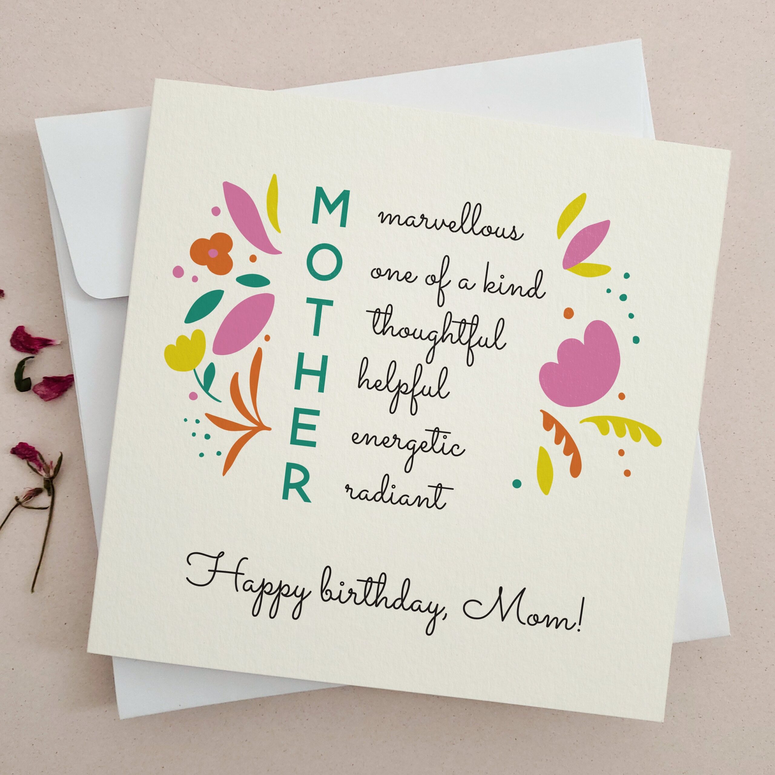 Buy Happy Birthday Mom Card Floral Mother Acronym Design Online In India Etsy