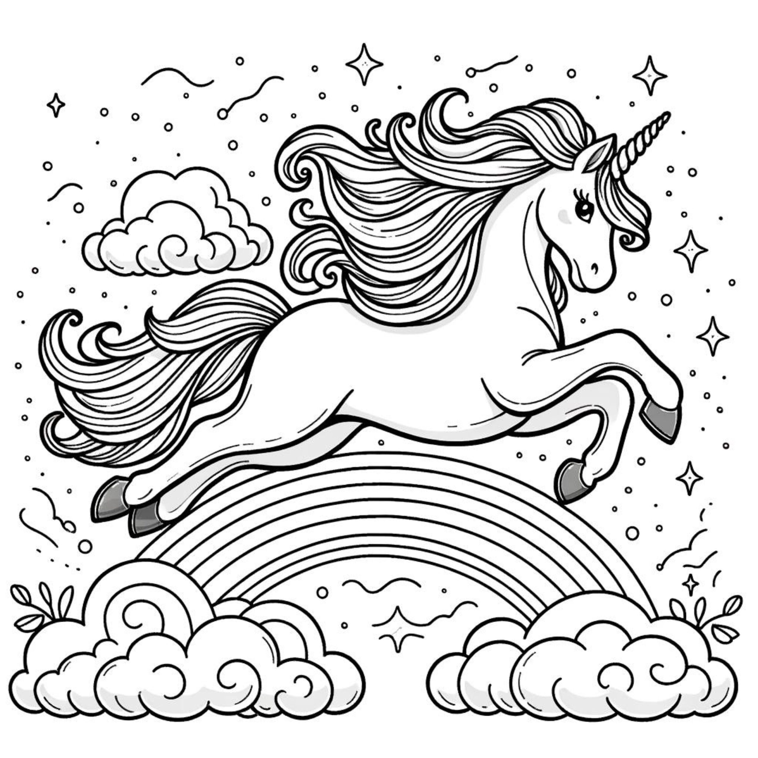 Rainbow And Unicorn Coloring Pages