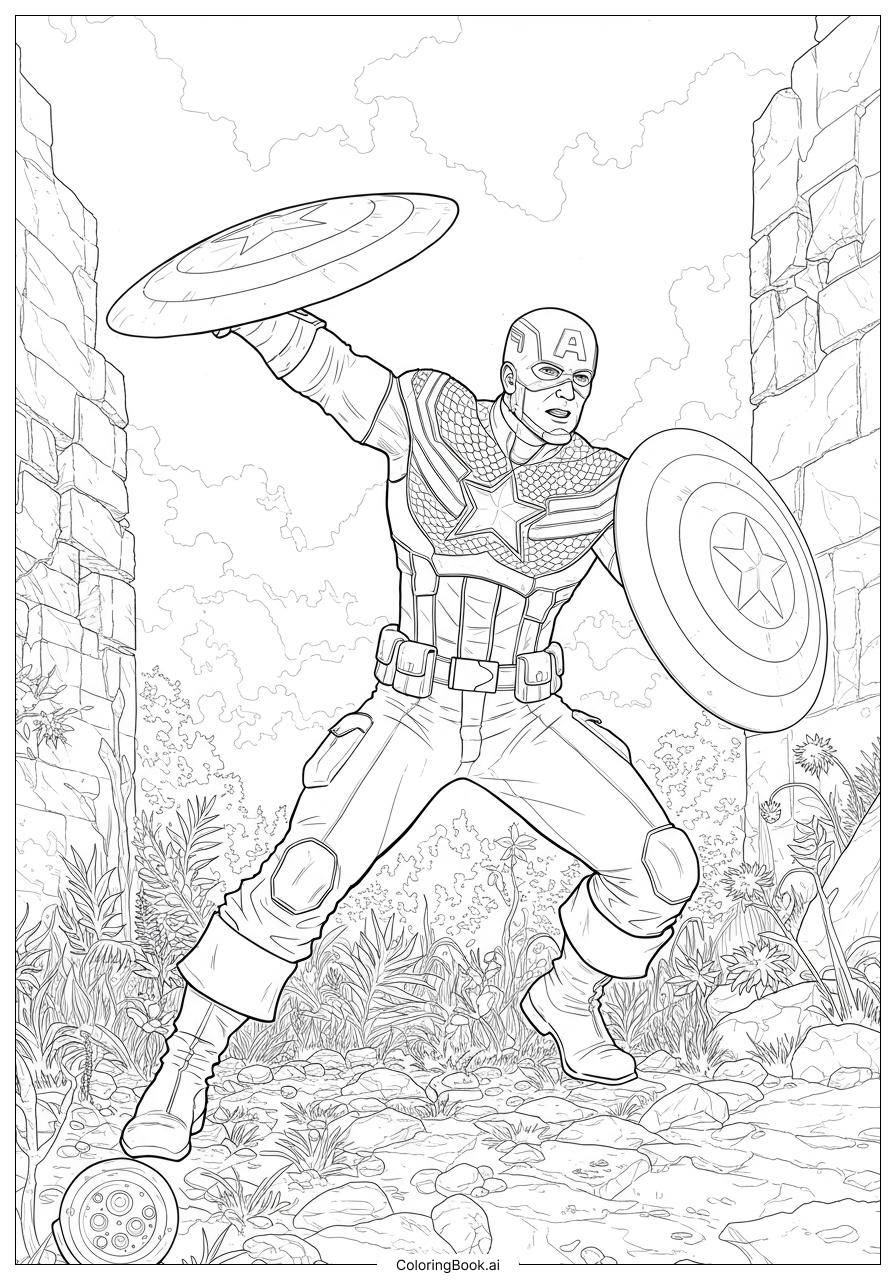 Captain America Shield Throw Action Coloring Page Free PDF PNG Printable 