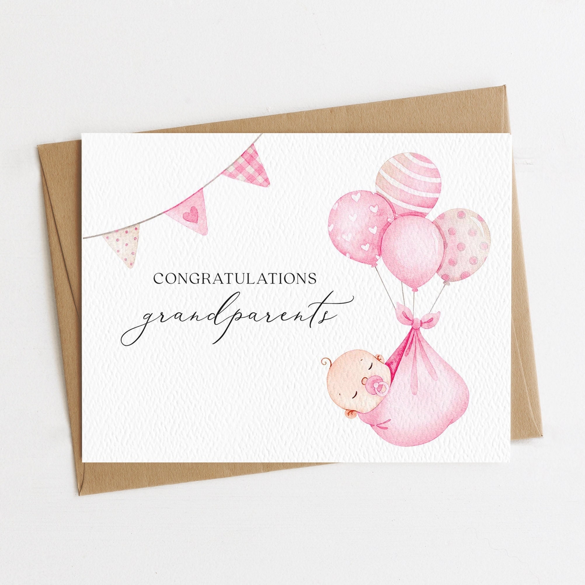 Card For New Grandparents Congratulations Pink Baby Girl Congrats For New Grandparents Eco Friendly Card Etsy