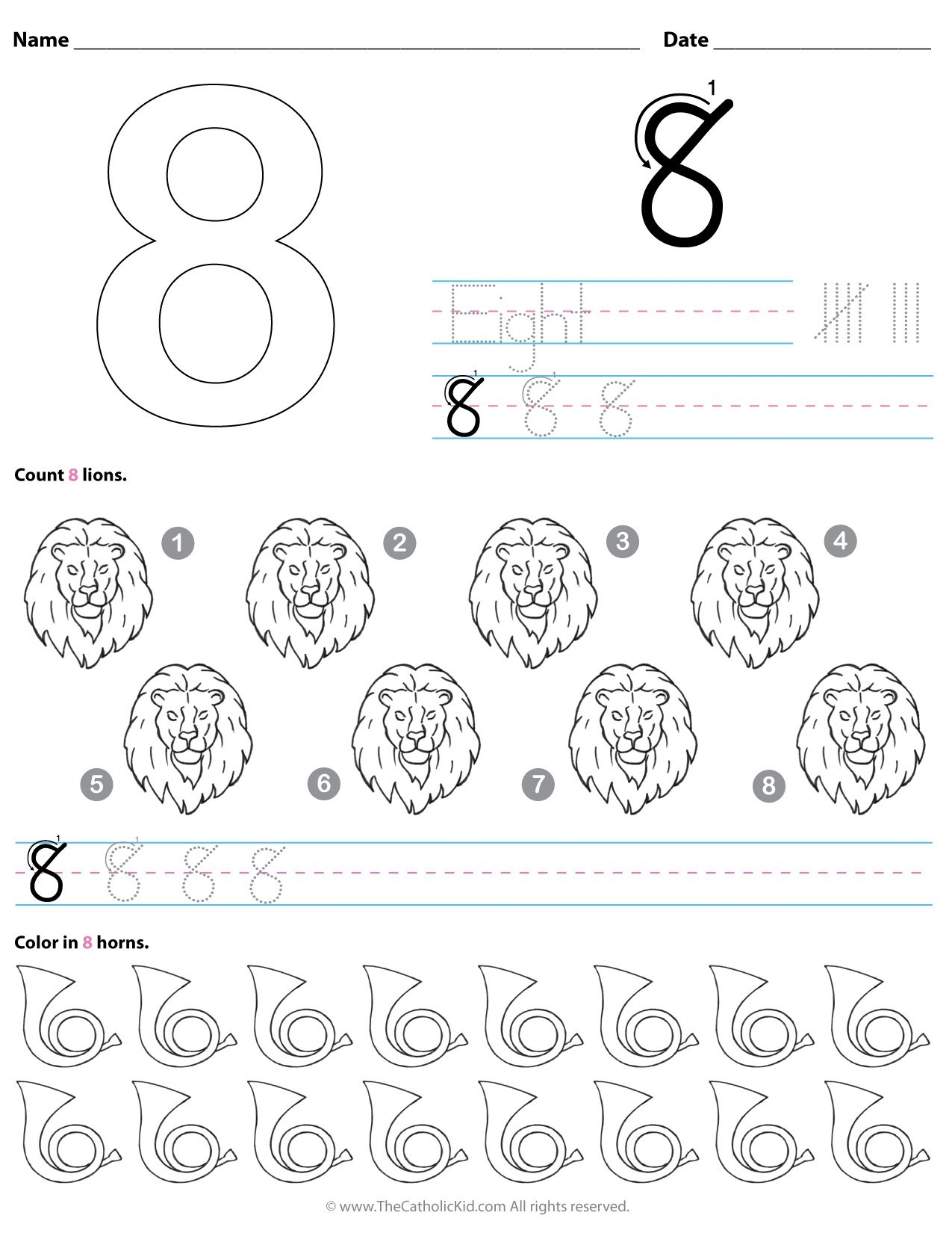 Catholic Number 8 Worksheet Preschool Kindergarten Coloring Page TheCatholicKid