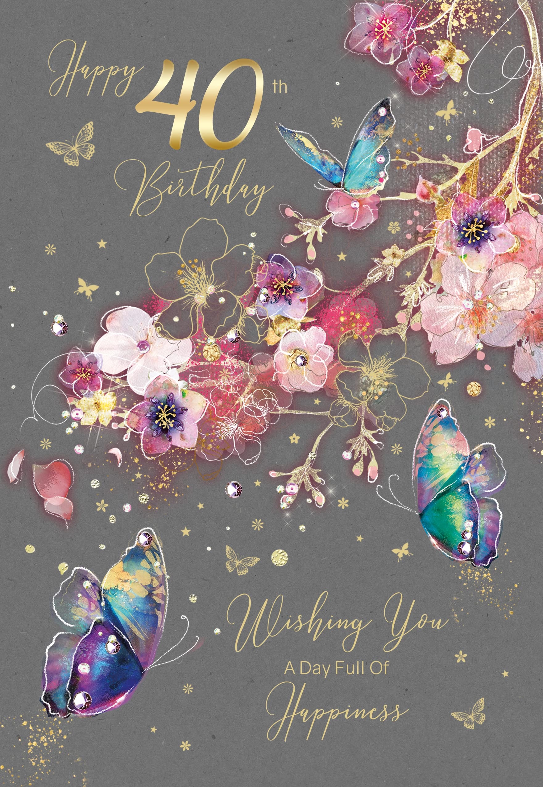 Cherry Orchard 40th Birthday Artistic Happy Birthday Greeting Card From The Grace Range Luxury Greeting Card Gold Foil And Flitter Finish EL107 Amazon co uk Stationery Office Supplies