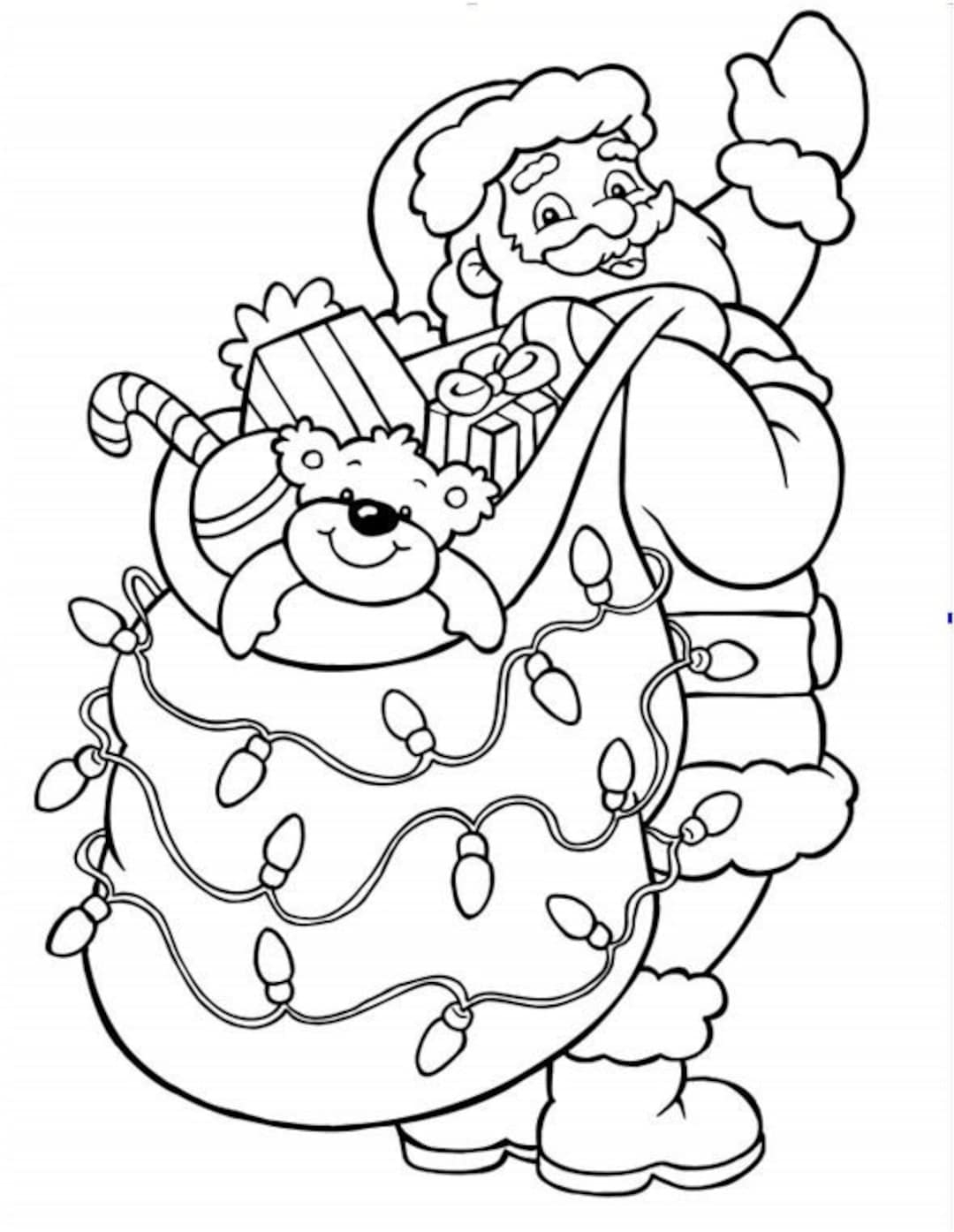 Christmas Coloring Pages Santa Presents Snowman Reindeer Ornament Etsy