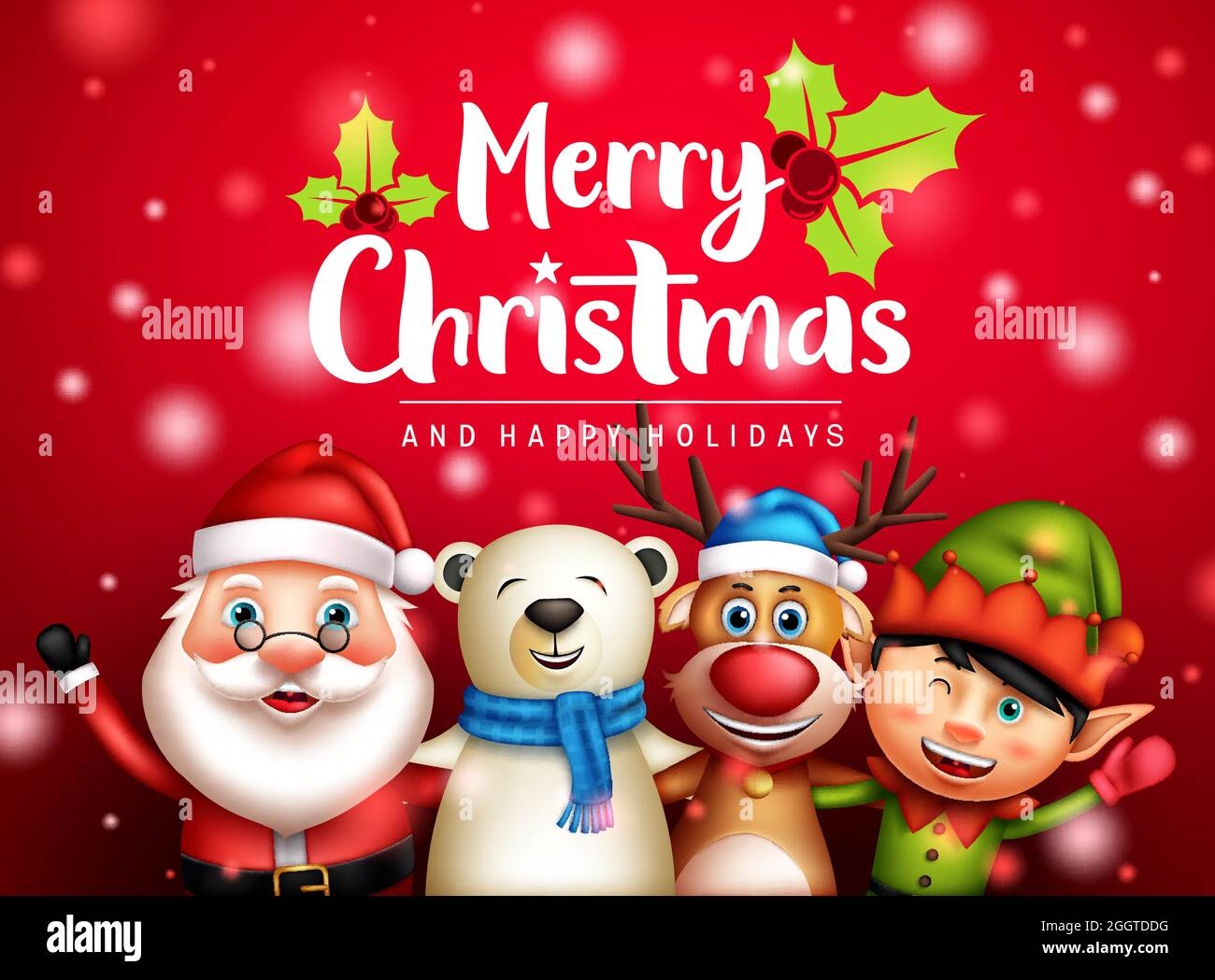 Christmas Greeting Characters Vector Design Merry Christmas Text With Santa Claus Elf Polar Bear And Reindeer Friends Xmas Character For Happy Stock Vector Image Art Alamy