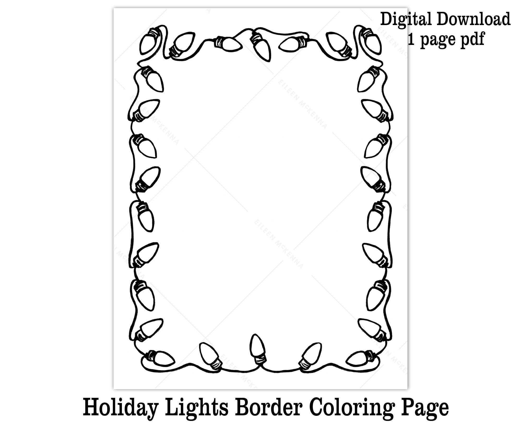 Christmas Lights Coloring Page Printable Letter For Santa Holiday Lights Border Kids Christmas Coloring Sheet Fun Kids Art Digital Download Etsy